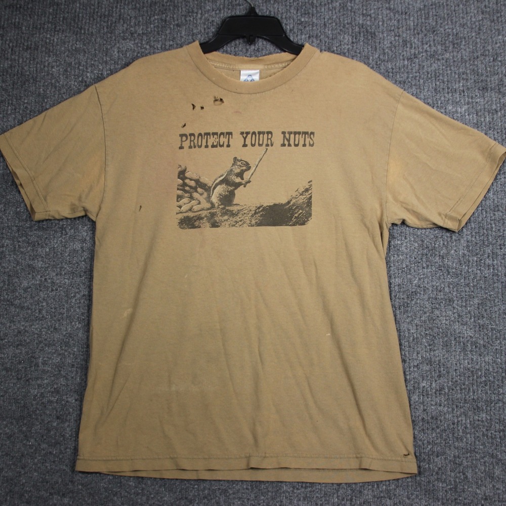 Vintage Protect‎ Your Nuts Squirrel Graphic T Shirt Mens Large Faded Funny